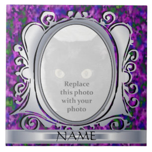 Cerâmica Quadro oval roxo de prata da foto com azulejo