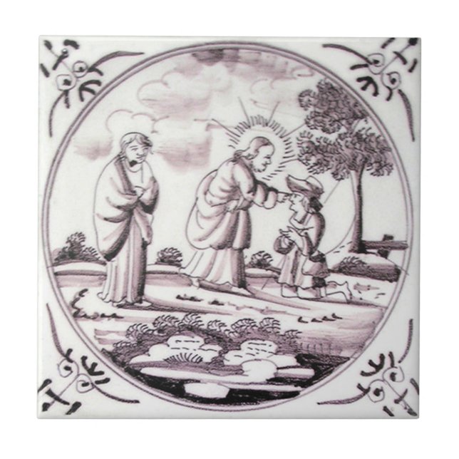 Cerâmica RBT06 Delft Bíblico Azulejo de Manganês Vermelho C (Frente)