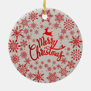 Cerâmica Red Snowflakes Reindeer Feliz Ornamento de Natal