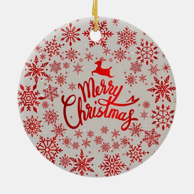 Cerâmica Red Snowflakes Reindeer Feliz Ornamento de Natal (Traseira)