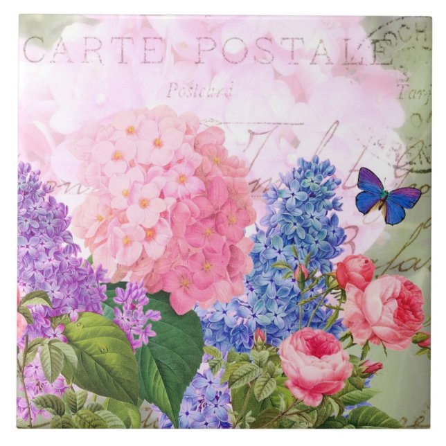 Cerâmica Redouta Colagem de Flor Azulejo Cerâmico Francês d (Frente)