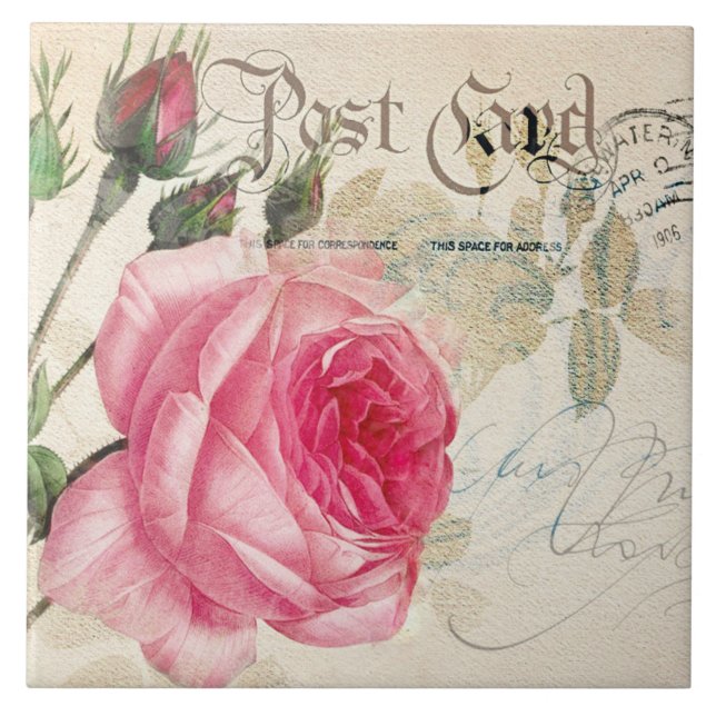 Cerâmica Redouta de Azulejo cerâmico com cartão-postal rosa (Frente)
