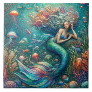 Cerâmica Reino de Coral da Sereia - Azulejo de Fantasia Oce