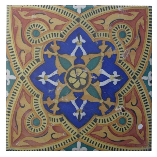 Cerâmica Repro Azulejo de Padrão Floral Português (Frente)