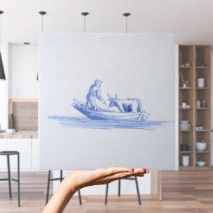 Cerâmica Repro Pescador Tradicional em Azulejo de Barcos De