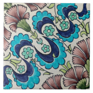 Cerâmica Repro Vintage Blue Maroon Floral De Morgan azulejo