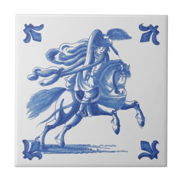 Cerâmica Reprodução Antiquada de Cavalo Azulejo Azul (Frente)