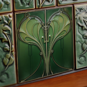 Cerâmica Reprodução de Azulejo Art Nouveau Coração Verde pa