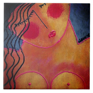 Cerâmica Retrato Abstrato Funky de um Azulejo cerâmico para