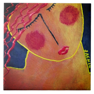 Cerâmica Retrato Abstrato Funky de um Azulejo cerâmico para