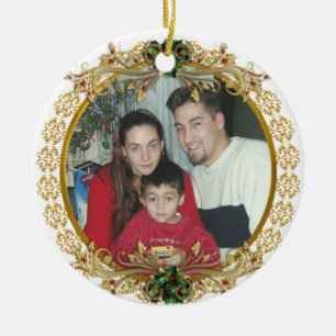 Cerâmica Retrato de Natal Moldura de ouro para ornamento
