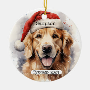 Cerâmica Retriever De ouro Com Ornamento De Bonés De Papais