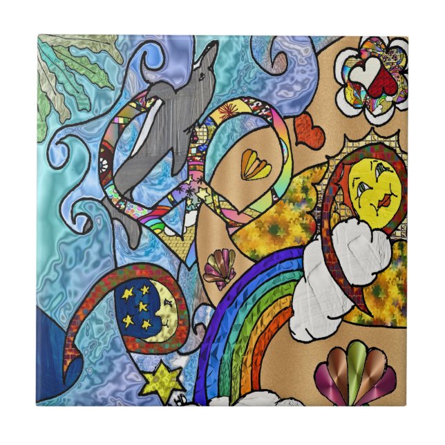 Cerâmica Retro Psicodélico Da Década De 60 No Azulejo De Ce (Frente)