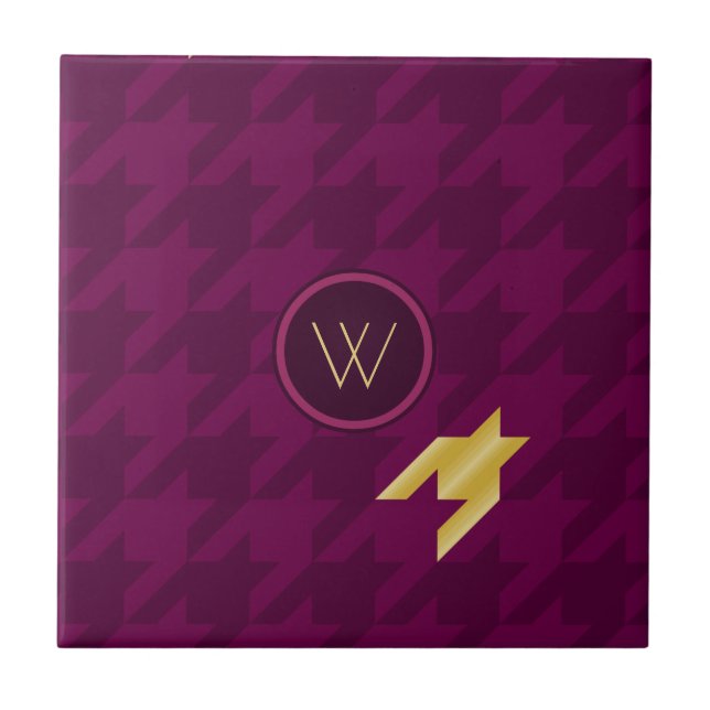Cerâmica Rosa com o Azulejo Dourado Houndstooth de Destaque (Frente)