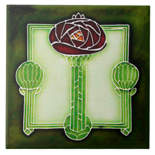 Cerâmica Rosa de Art Nouveau Mackintosh (Verde) Azulejo cer