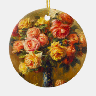 Cerâmica Rosas de Renoir em um ornamento do vaso