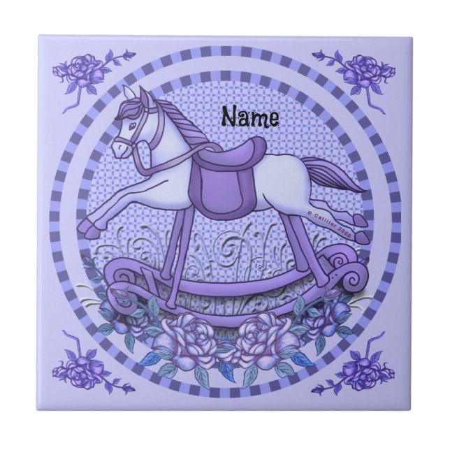 Cerâmica Rosas roxas, azulejo de cavalo (Frente)