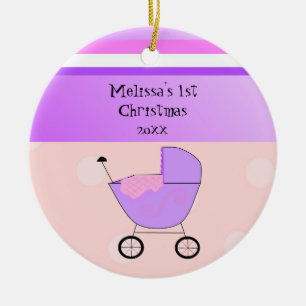 Cerâmica Roxo Bebê Buggy Primeiro Ornamento de Natal