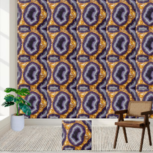 Cerâmica Roxo com Azulejo de Cristal Geodo Ametist Dourado