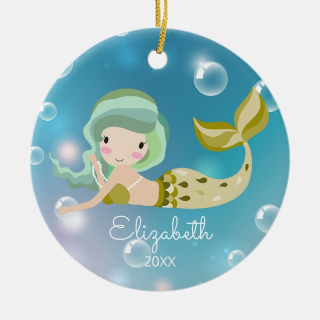 Cerâmica Sereia Moderna Ornamento de Natal Personalizado (Frente)