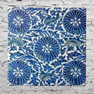 Cerâmica Serenidade em Azul: Arte Floral Chinesa de Azulejo