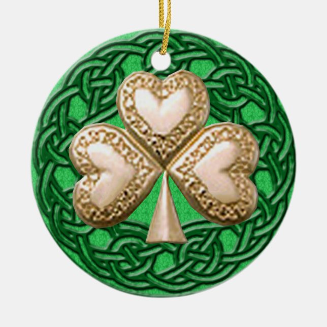 Cerâmica Shamrock Dourado Sobre Ornamento De Nós Celtas (Frente)