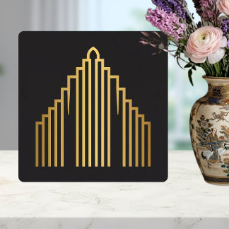 Cerâmica Silhueta de Arranha-Céu Art Déco Dourado Azulejo P