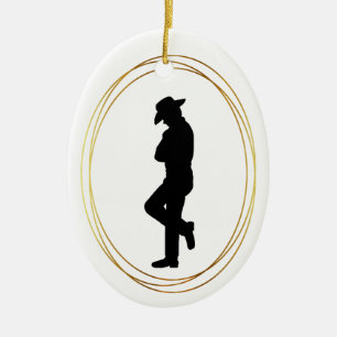 Cerâmica Silhueta Preta de Cowboy no Ornamento de Perfil