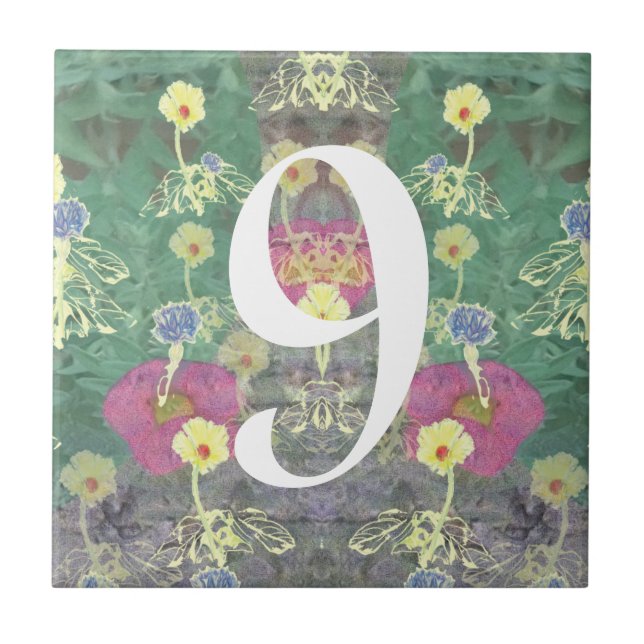 Cerâmica Solteiro Dígito Número Azulejo da Casa de Wildflow (Frente)