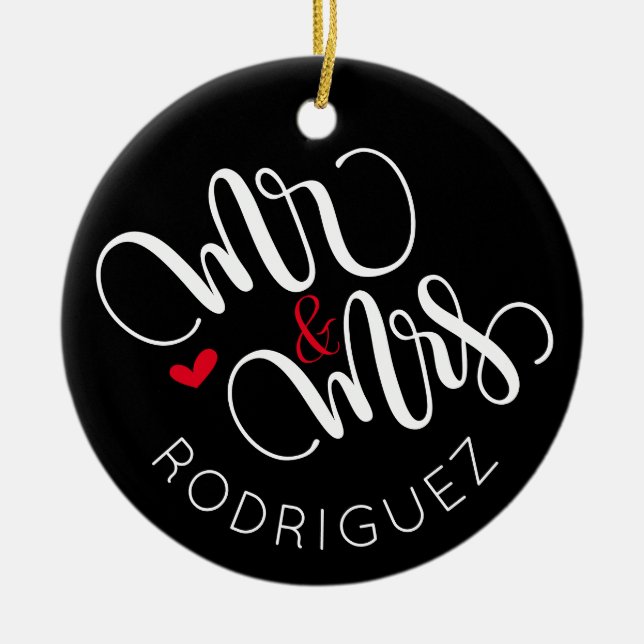 Cerâmica Sr. & Sra. - Ornamento personalizado de casamento (Frente)