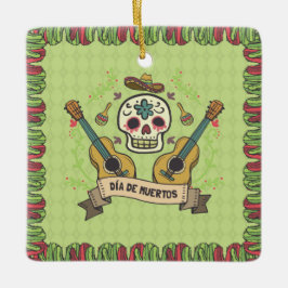 Cerâmica Sugar Skull e Guitars Dia de Muertos | Ornamento