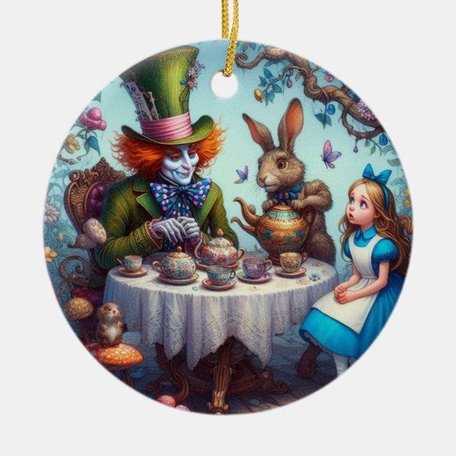 Cerâmica Tea Party com ornamento de Chapeleiro (Frente)