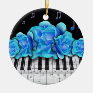 Cerâmica Teclado de piano e ornamento azul dos rosas