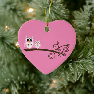 Cerâmica Tema de Pássaros Rosa Ornamento de Natal de Coruja