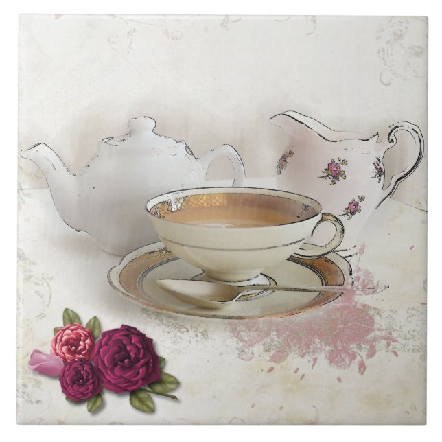 Cerâmica Tendo um azulejo do chá de Cuppa (Frente)