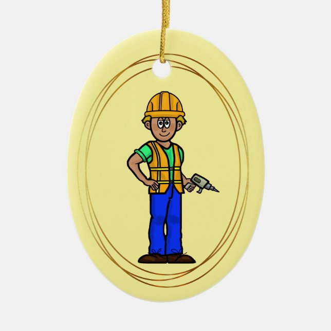 Cerâmica Trabalhador De Construção Masculina Com Ornamento  (Frente)