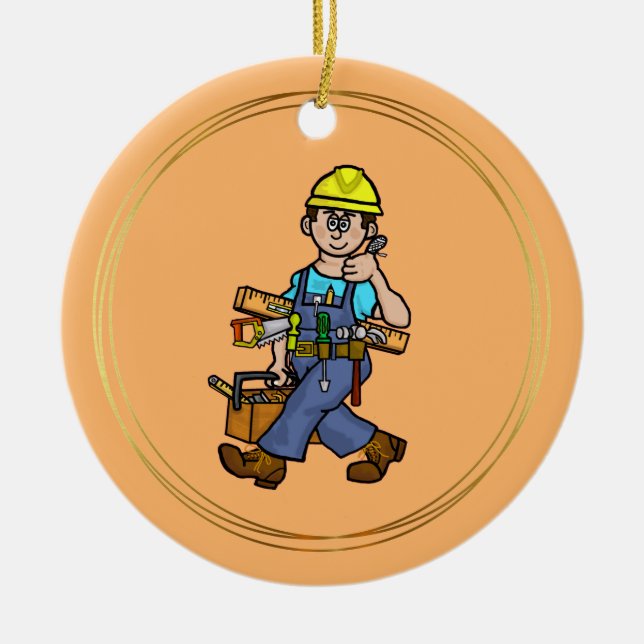 Cerâmica Trabalhador de Construção Masculina com Ornamento  (Frente)