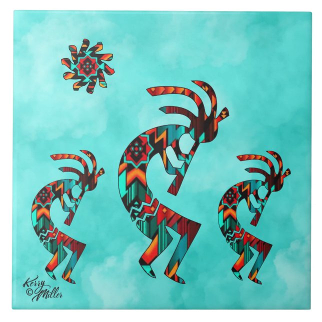 Cerâmica Três Azulejo Cerâmico de Kokopelli no Sudoeste (Frente)