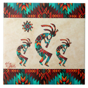Cerâmica Três Azulejo Cerâmico de Kokopelli no Sudoeste
