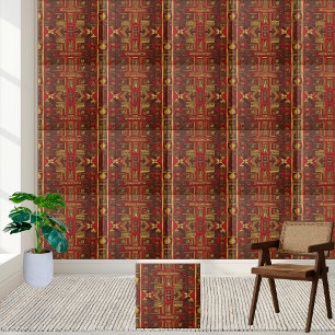 Cerâmica Tribal Vermelho Castanho e Dourado Azulejo de Padr