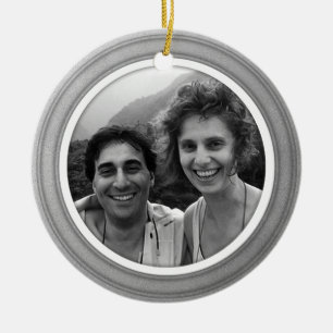 Cerâmica Trim. Prata com Ornamento de Fotos em Bisel Branco
