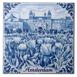 Cerâmica Tulipas de Amsterdã em azulejo estilo Delft Blue