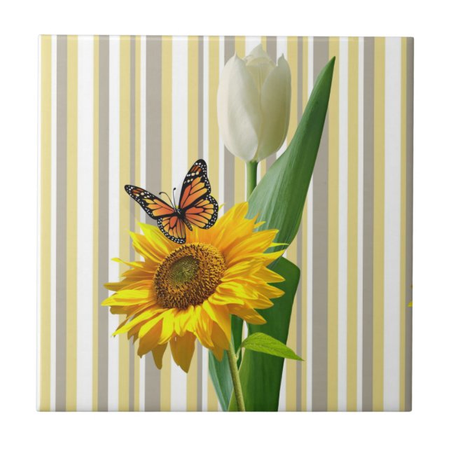 Cerâmica Tulipas de Azulejo cerâmico Borboleta Flor de gira (Frente)