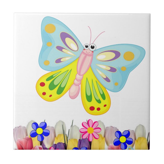 Cerâmica Tulipas de Azulejo cerâmico Borboleta Floral (Frente)