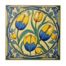 Cerâmica tulipas no Azulejo cerâmico de Arte Simétrica Nouv