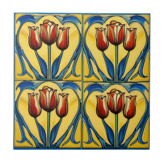 Cerâmica tulipas no Azulejo cerâmico de Arte Simétrica Nouv