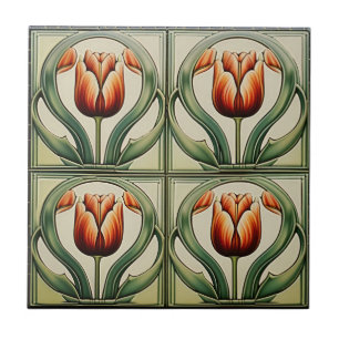 Cerâmica tulipas no Azulejo cerâmico de Arte Simétrica Nouv