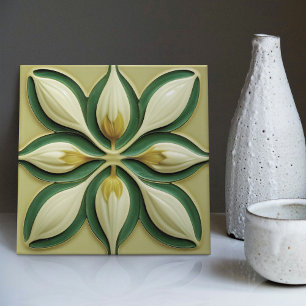 Cerâmica Tulipas Verdes Brancas Azulejo Cerâmico de Deco de
