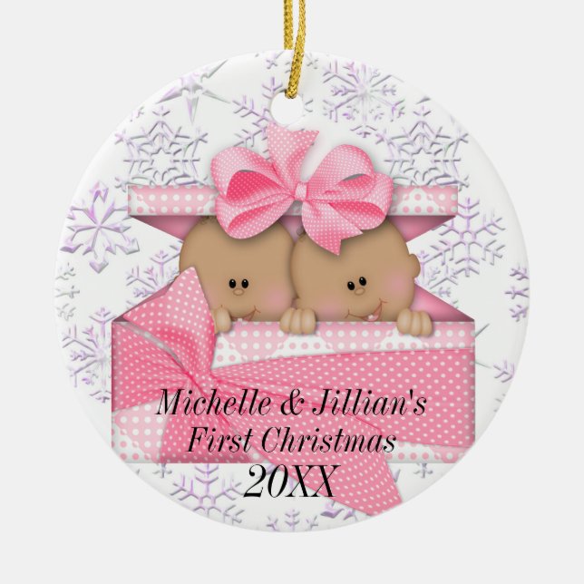 Cerâmica Twins Primeiro Ornamento de Natal (Frente)