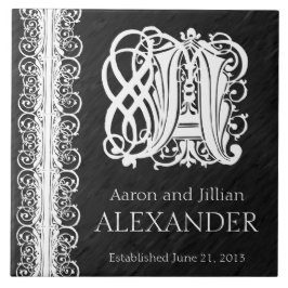 Cerâmica Um Azulejo de Casamento "White Lace on Black" Mono